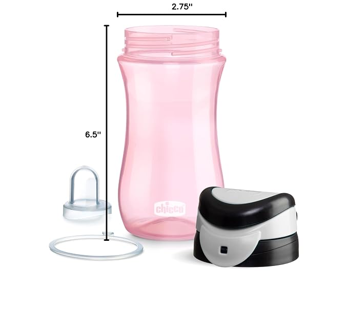 Chicco My Tumbler Toddler Sippy Cup for 2+ Years, 12oz Spill-Proof when Closed Water Bottle with Free-Flow Spout, Flip-Up Carry Handle, Easy Grip, BPA Free, Pink