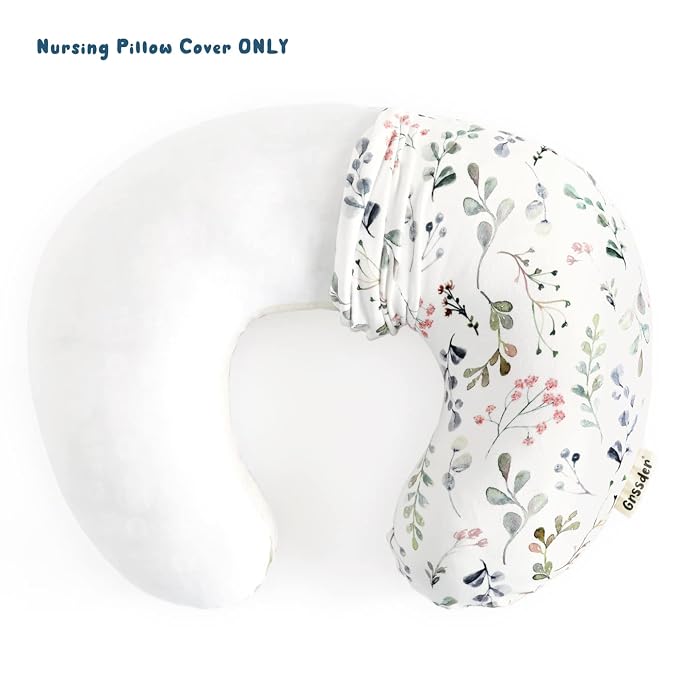 GRSSDER Nursing Pillow Cover Stretchy Minky Removable Nursing Covers for Breastfeeding Pillows, Ultra Soft Comfortable Slipcover for Girls, Stylish Flora Pattern