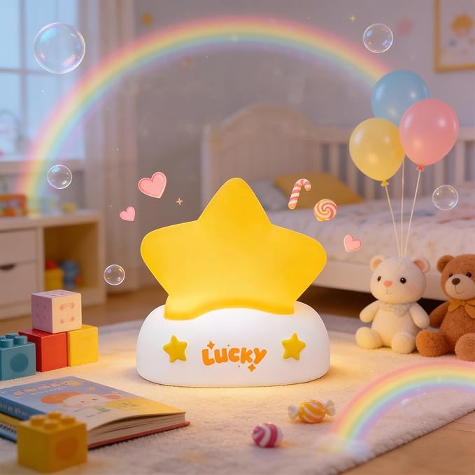 Star Night Light for Kids Toddler Baby, Squishy Silicone Touch Night Light with 3 Levels Brightness, Rechargeable Portable Bedside Lamp with Timer Off Function, Gifts for Boys Girls