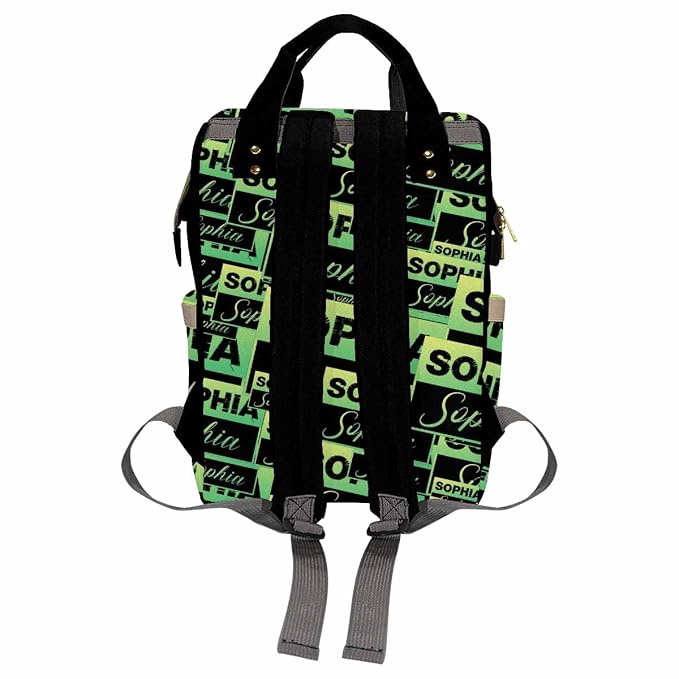 InterestPrint Custom Name Backpack, Personalized Green Label Logo Text Nappy Bags Customized Diapering Bag Backpack Casual Daypack Travel Shoulder Bag for Hiking Camping Work