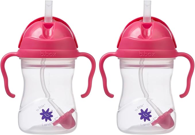 b.box + Lansinoh Weighted Straw Sippy Cup for Babies 6 Months+ | Leak?‘Proof, BPA?‘Free, 8 oz Toddler Cup | Drink From Any Angle | Easy Grip, Dishwasher Safe | Raspberry (Pack of 2)