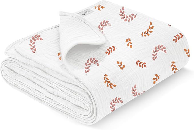Muslin Swaddle Blankets, Swaddle Blanket for Baby Girls and Boys, Baby Receiving Blankets, Baby Essentials, Suitable for Neutral Newborns and Crib Essentials, Large 40 x 36 inches (Leaf)