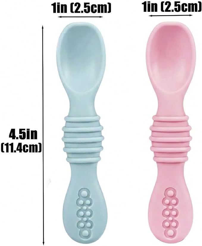 PandaEar 2 Pack Stainless Steel Baby Suction Plates & 2 Pack Spoons, Toddler Utensils Baby Feeding Set, Divided Plates for Baby Led Weaning Supplies, BPA-Free (Pink/Blue)