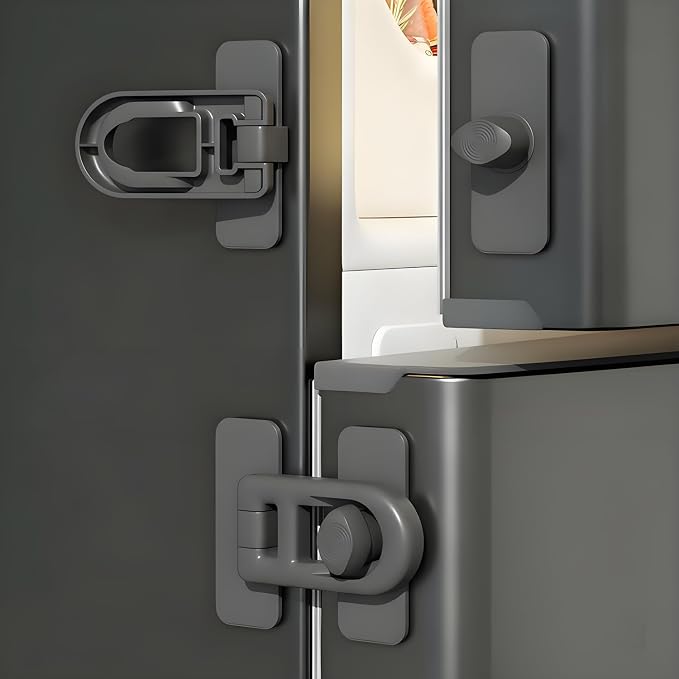 4 Pack Child Proof Cabinet Locks,Baby Proofing Locks for Cabinets, Oven, Freezer & More,Easy to Install, No Drill, Secure Adhesive (Grey)