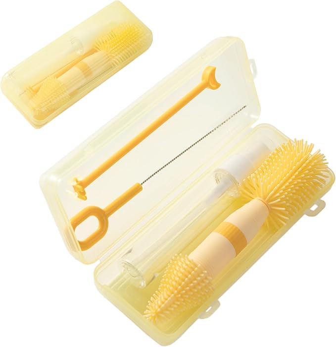 Chemimoso Small Silicone Baby Bottle Brush for Newborn Anti-Colic Baby Bottlesï¼?Portable Travel Bottle Cleaner Brush，Suit for Baby Bottles Less Than 8 OZï¼?Yellow