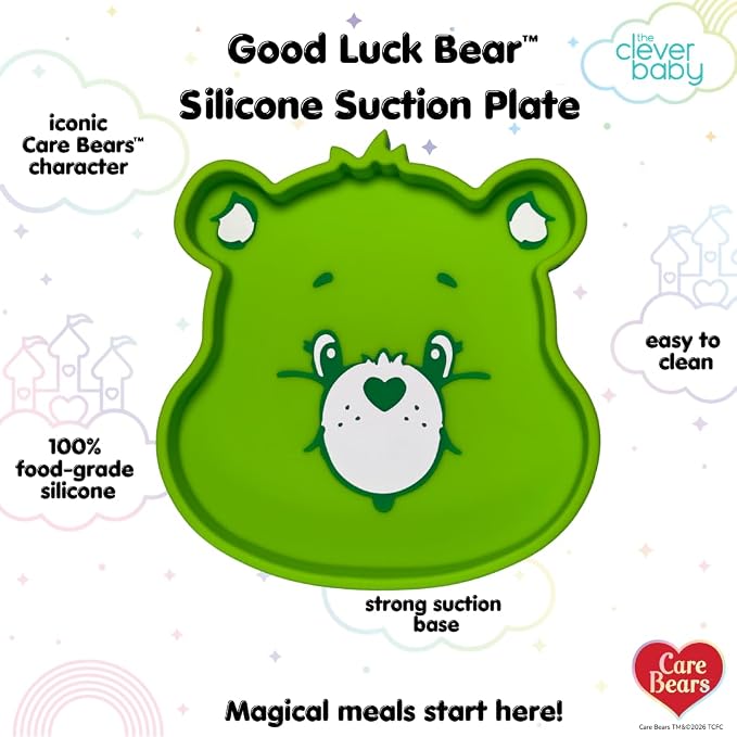 Care Bears Good Luck Bear Silicone Suction Plate BPA-Free Food-Grade Silicone Baby Plate | Strong Suction for Babies & Toddlers | Dishwasher Safe | Baby-Led Weaning