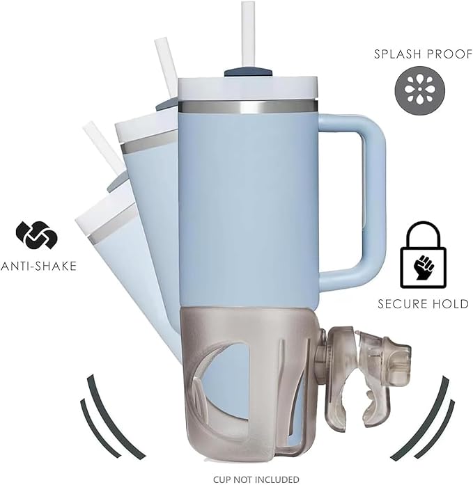 New Cup Holder Compatible with Mompush. A Solid Super Secure Fit. 360 Degrees Rotatable. Anti-Shake Spill Resistant. (Transparent)