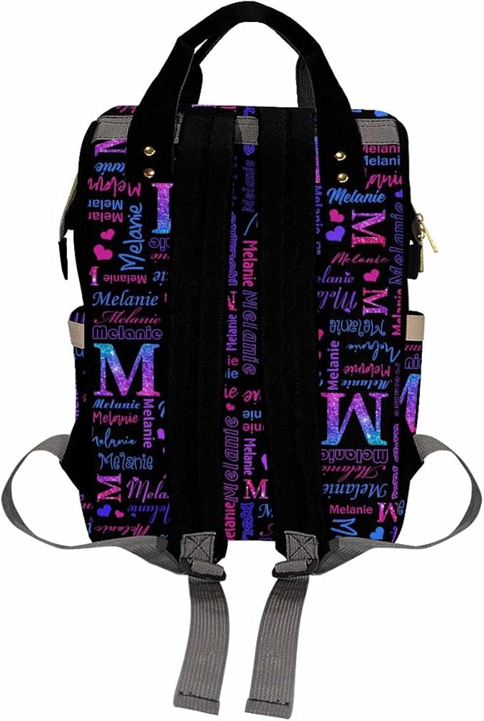 Artsadd Custom Monogram Diaper Back Pack with Thermal Pockets, Gradient Purple Glitter Travel Backpack Customized Baby Bags with Name Gift for Women Family Friend