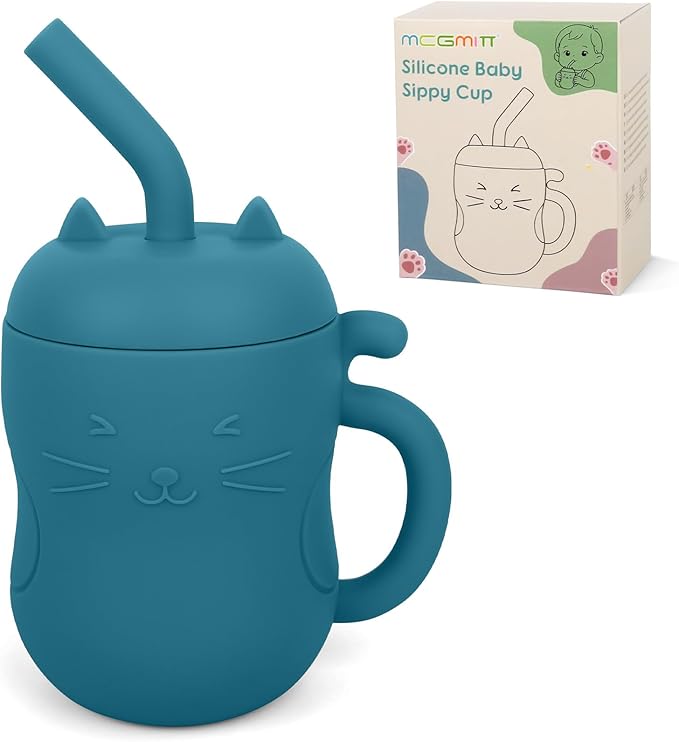 MCGMITT Silicone Baby Sippy Cup, 5oz Spill Proof Straw Cup for Infants Kids 6 12 18 Months, BPA Free Non Toxic Toddlers Training Cup with Handle, Soft Chew-Resistant Straw, Microwave & Dishwasher Safe