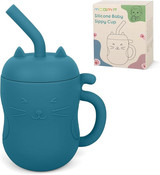 MCGMITT Silicone Baby Sippy Cup, 5oz Spill Proof Straw Cup for Infants Kids 6 12 18 Months, BPA Free Non Toxic Toddlers Training Cup with Handle, Soft Chew-Resistant Straw, Microwave & Dishwasher Safe