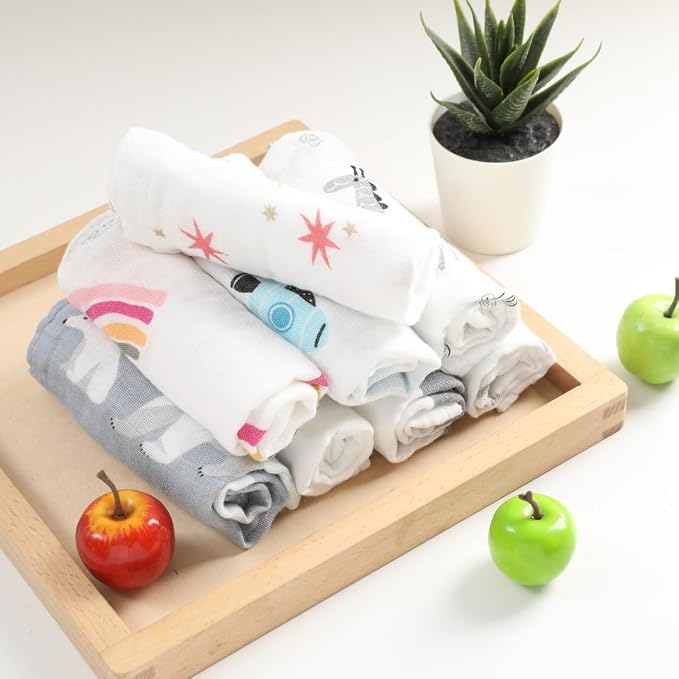 norinori Baby Msulin Washcloths Newborn Face Towel - Baby Muslin Burp Cloths 10Pack Soft Absorbent Natural Cotton Wash Towel 10"X10" Baby Bath Towels Wipes Baby Registry as Shower