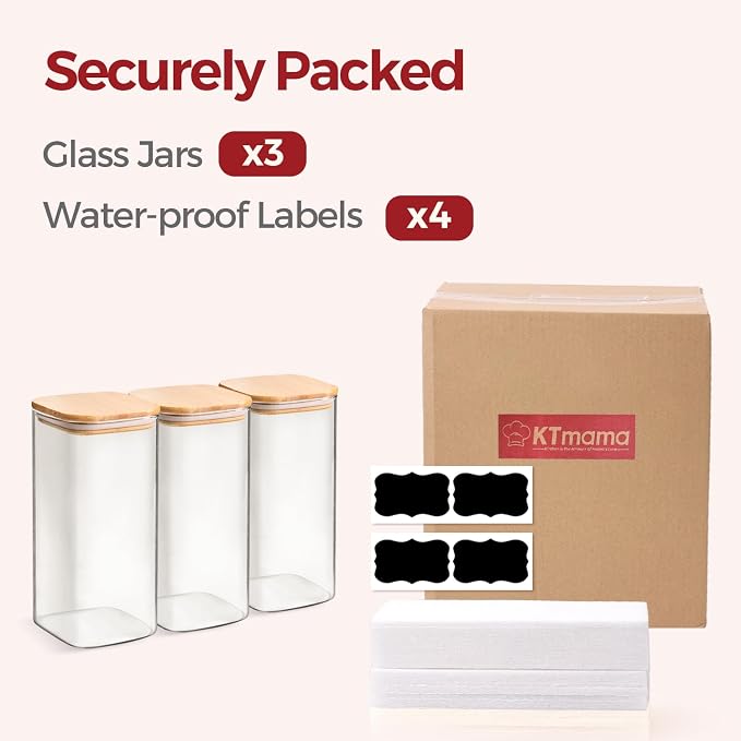 Airtight Glass Storage Canister with Lids, Kitchen Pantry Storage Jar with Labels, Food Storage Container for Sugar Tea Coffee Beans Snacks (2 pack 1.6qt)