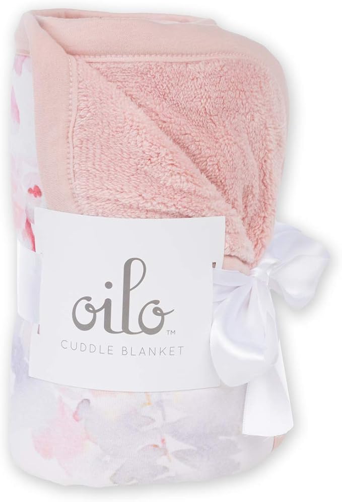 Oilo Baby Blanket, Luxury Soft Plush Chenille Backing & Organic Cotton Jersey Print, Double Layered, 30" x 40", Rolled Jersey Edge Trim, Machine Wash, Perfect for Infant or Toddlers, Prim Floral