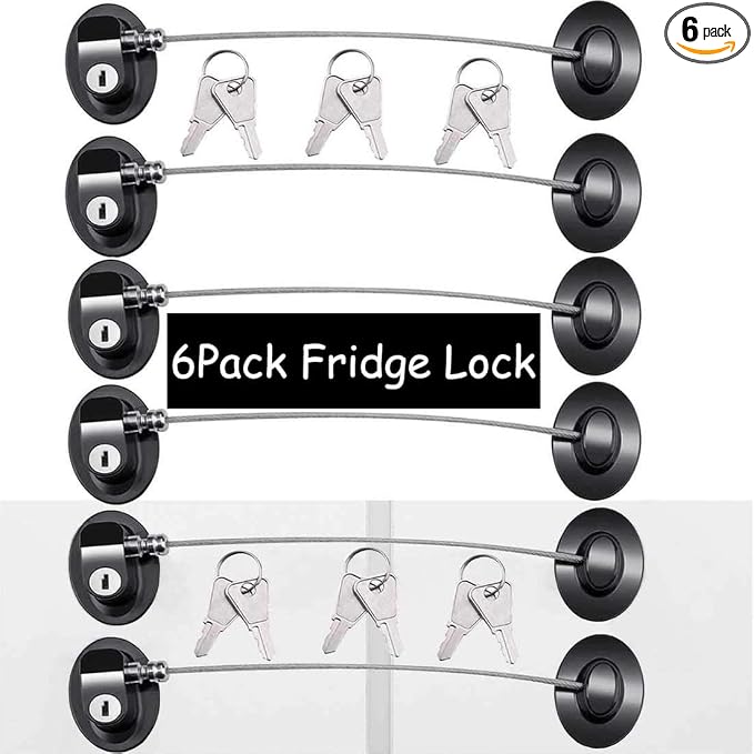 6 Pack Refrigerator Locks with 12 Keys,Child Safety Fridge Lock,Refrigerator Lock Combination,Mini Fridge,File Drawer,Toilet Seat Lock with Strong Adhesive (Black)