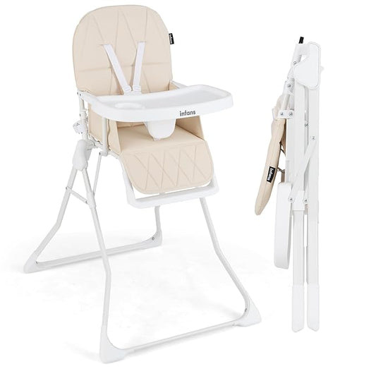 INFANS Baby High Chair, Quick Folding Portable Highchair for Babies and Toddlers with Adjustable Footrest Removable Dishwasher Tray PU Seat, Compact Highchairs for Baby Age 6-36 Months