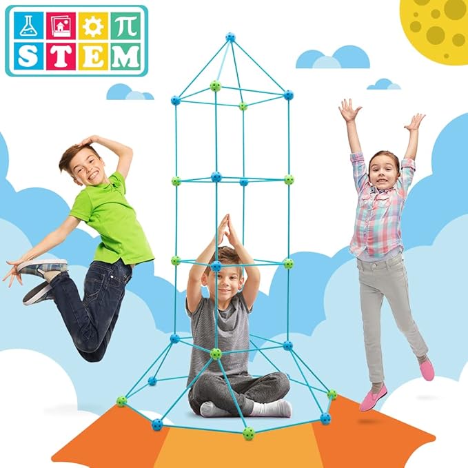 Kids Fort Building Kit 120 Pieces Construction STEM Toys for 3 4 5 6 7 8 9 10 11 12 Years Old Boys and Girls Ultimate Forts Builder Gift Build DIY Educational Learning Toy for Indoor & Outdoor