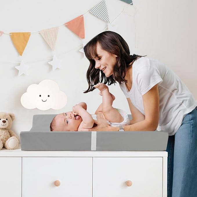 Baby Changing Pad, Waterproof & Wipeable Vegan Leather Diaper Changing Mat 31" x 16", Comfortable Soft Standard Size Infant Diaper Mat for Dresser and Table, Taupe (Grey)