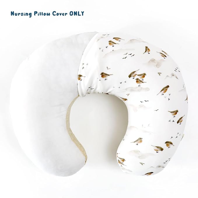 GRSSDER Nursing Pillow Cover, Stretchy Soft Minky Breast Feeding Pillow Covers, Fit Most Nursing Support Pillows for Breastfeeding, Comfortable Safe Pillow Cover, Lovely Birds