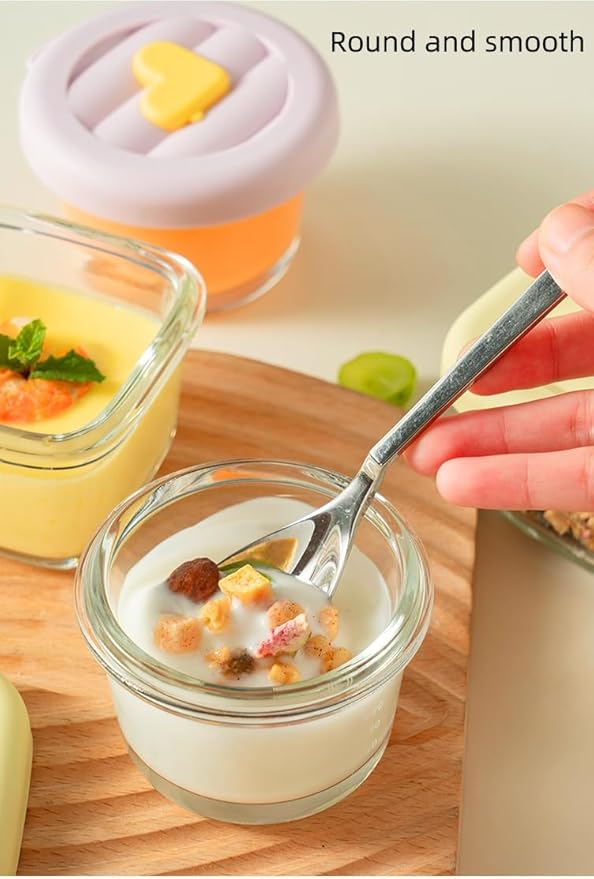 Ivymei Mini Glass Containers with lids,Small Clear Food Storage Contaiers Glass Food Jars with scale for Food Portion,Dipping Sauce,Snack,Yogurt,Fruit,Microwave Freezer Safe