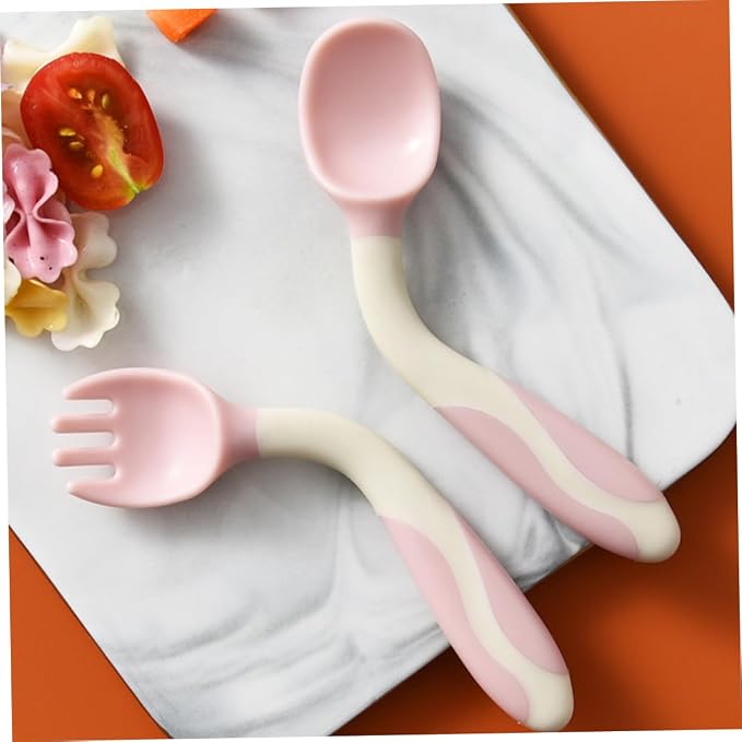 Cabilock 2 Sets Flexible Utensils Silicone Spoons and Forks with Bendable Design Lightweight Soft Weaning Cutlery for Easy Grip and Scoop Portable for Travel and Home Use
