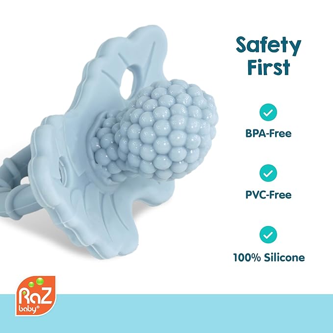 RaZbaby Dragon RaZbuddy w/RaZberry Teething Relief Pacifier ??Soothes Sore Gums w/Nature-Inspired Texture, 100% BPA-Free Silicone Teether, Detachable Stuffed Animal ??3 Months+ Teether, Mint