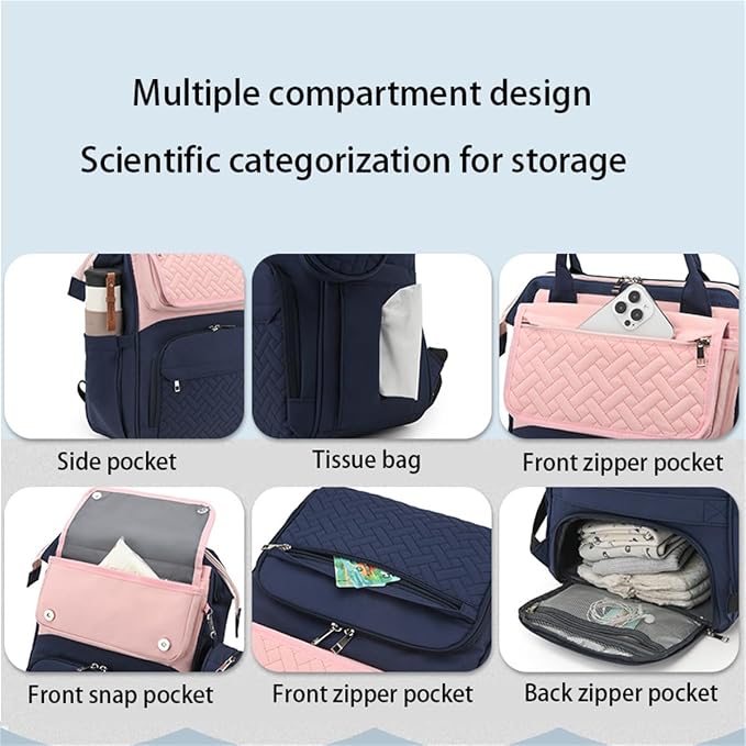 Diaper Bag Backpack with Changing Pad Pacifier Case, Diaper Bag Backpack for Dad and Mom, Maternity Bag Organizer (Blue Pink)