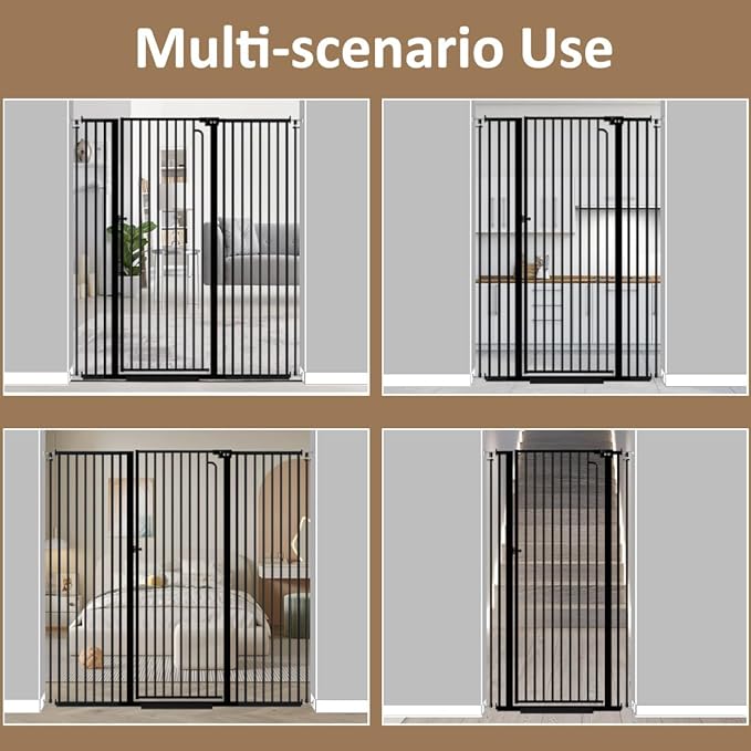 Mornyray 57"" Extra Tall Cat Gate 38.58'' - 43.31'' Wide Dog Gate Inoor, Baby Gate with Cat Door Walk Through Swing Auto Close Safety Dog Pet Gate for Indoor Stairs, Doorways (Black)