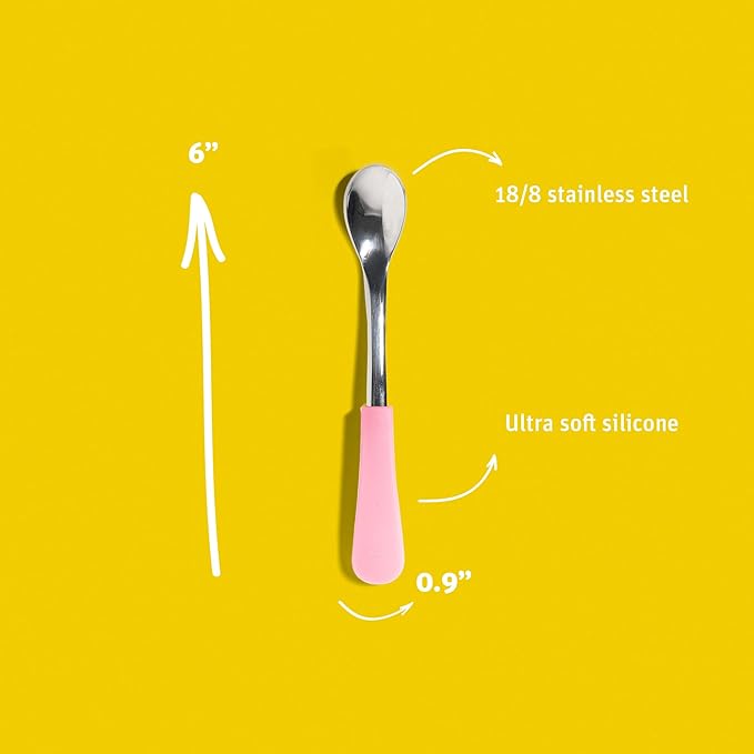 Avanchy Infant Baby Spoons Stainless Steel and Silicone Set, Self Feeding Food Utensils, 4 Months Baby Led Weaning, 2 Pack, Black