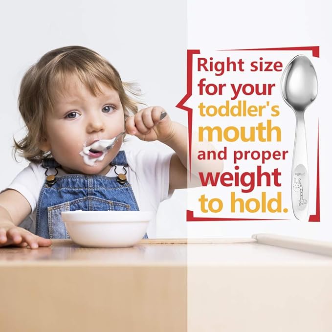 4 Piece Stainless Steel Toddler Forks and Spoons with Smooth Rounded Edges | Self-Feeding Toddle Utensil Set for Babies 1+ Year Old | Dishwasher Safe Baby Silverware Set
