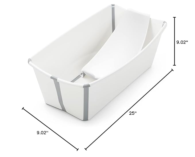 Stokke Flexi Bath Portable Baby Bathtub Bundle with Heat-Sensitive Plug and Newborn Baby Bath Support, White Grey