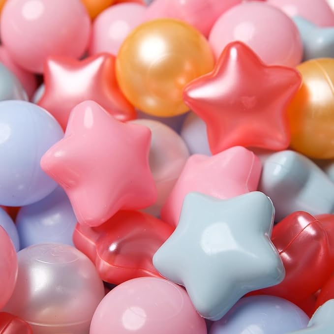 TRENDPLAY Star Ball Pit Balls for Toddlers -50 100 200 Count Star Balls Different Shapes, Non-Toxic Plastic Balls for Safe Play, Boys Girls Festival Party Decoration