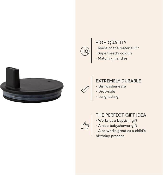 Design Letters Drink lid for baby and kids Personal Drinking Glass in tritan (Black) - BPA-free, BPS-free and EA-free, matt colored lid with silicone ring, Dishwasher safe, 14 g