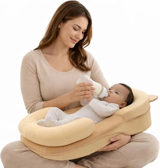 Baby Feeding Pillow - Firm & Secure Adjustable Nursing Pillow with Safety Strap - Baby Body Support Cushion - Yellow