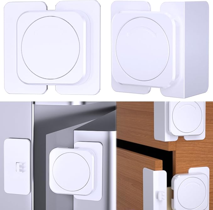 Corner & Flat Drawer Locks Baby Proofing, Refrigerator Lock Child Safety for Filing Cabinets Door Edges Oven Cupboard Kitchen Room, Fridge Latches Petproof for Toddler Cat, Upgarde Adhesive
