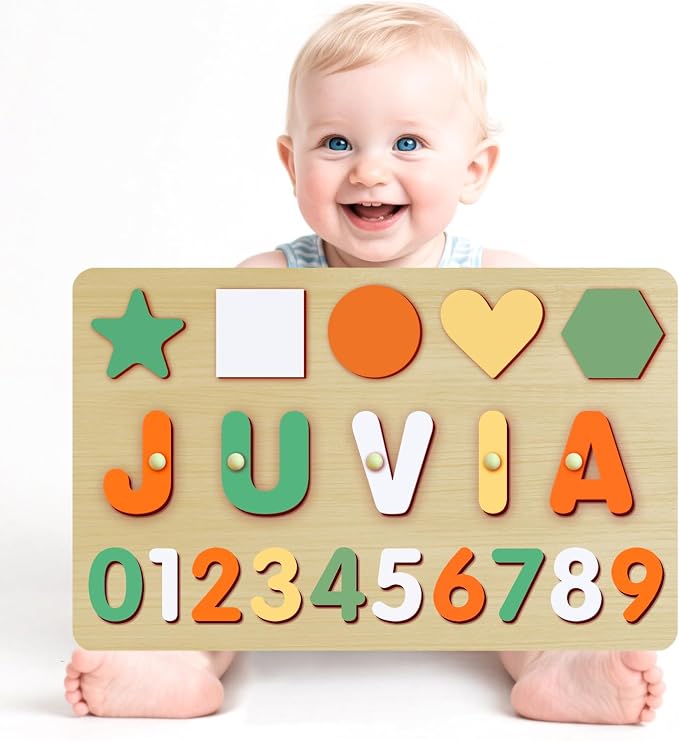 Custom Name Puzzles for Toddlers 1-3 - Personalized Wooden Animal Puzzle for Kids, Baby Gifts, Baby Shower, Christmas, Newbaby Gift, Gifts for 1 2 3 Years Old (Circle-number-01)