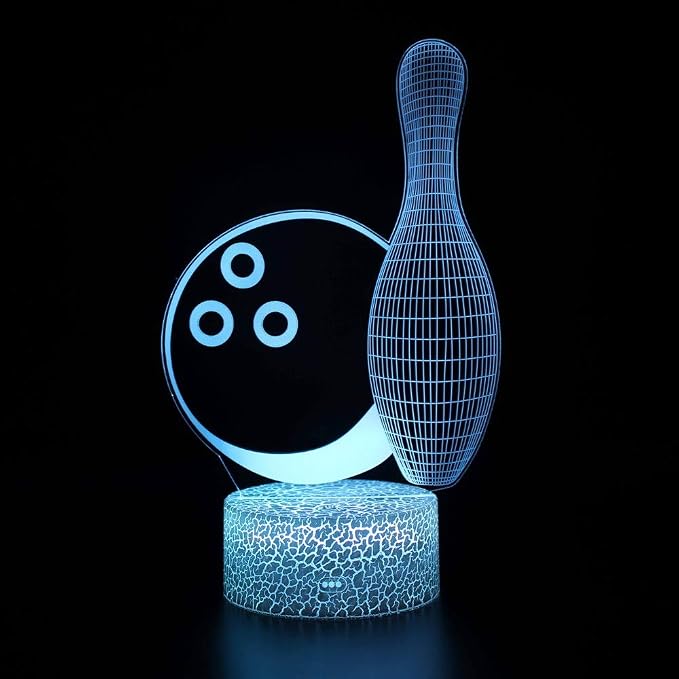 3D Illusion Bowling Night Light Teenager Christmas Gifts Xmas Gift Lamp 16 Color Change Touch White Crack Base Birthday Present with Remote Control Boys Girls