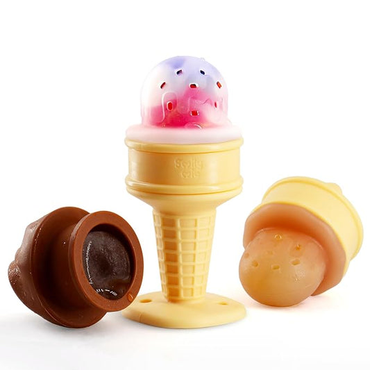 Smily Mia Baby Fruit Food Feeder & Freezer Teether Combo, ICY Bite Ice Cream Teether for Baby Cooling Relief, BPA Free Silicone Feeder for Safe Infant Self Feeding,3 Month+,Choclate Brown