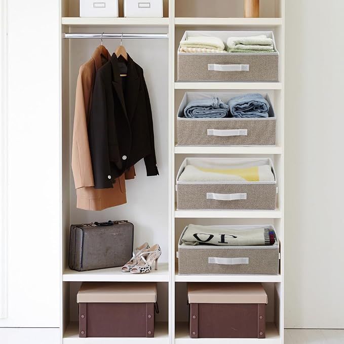 6 Pack Closet Storage Bins for Shelves, Shelf Baskets for Organization,Closet Organizers and Storage,Trapezoid Storage Bin Closet Shelf Organizer for Clothes,Toys,Towel,Book,Baby Clothing (6PC-Coffee)