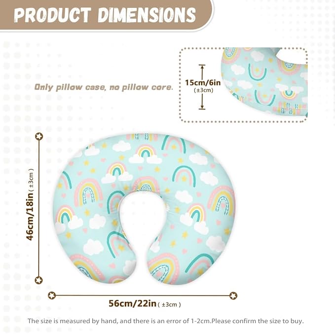 Rainbow Cloud Green Nursing Pillow Cover, Washable & Breathable Nursing Pillow Case for Newborn Breastfeeding Pillow Slipcover for Baby Boys & Girls