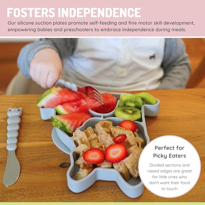 melii Silicone Suction Plate for Babies & Toddlers | Divided Baby Led Weaning Plate, BPA-Free, Non-Toxic, Dishwasher & Microwave Safe, Fits Most High Chairs, 6+ Months (Bulldog)
