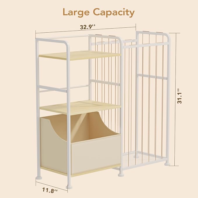 BBLIKE Kids Bookshelf and Toy Storage Organizer, Stuffed Animal Storage Holder with Fabric Toy Chest, 2-Tier Toddler Book Shelf for Kids Room, Playroom, Nursery, Beige