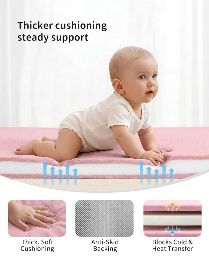 Goyuu Ultra Soft 1.3" Thick Baby Play Mat for Floor, 79x59 Playpen Mat Elasti-Foam Padded Crawling Mat for Babies, Toddlers, Infant, Kids, Non-Slip Backing Safe for Tummy Time Pink