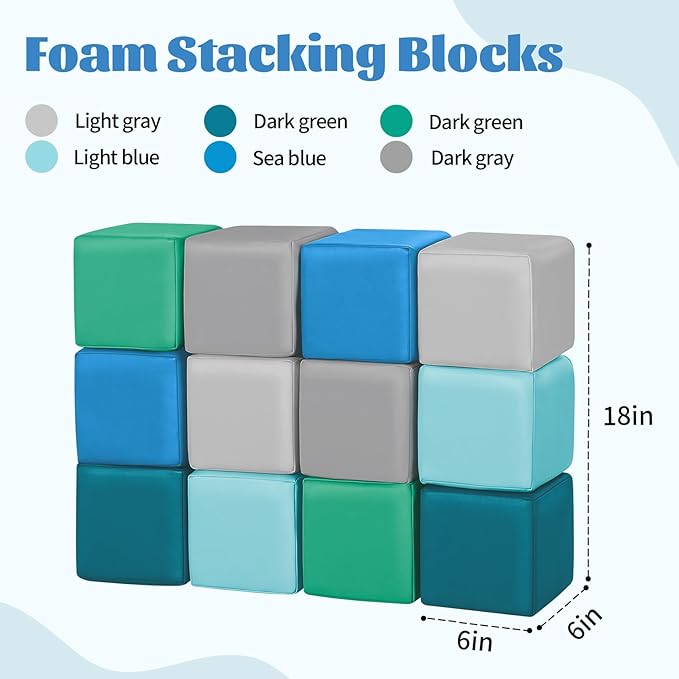 TODIBY Foam Building Blocks for Toddlers：12-Pieces Wipeable Leather Stacking Cubes Kids - Large Soft Toys Play Set for Learning Construction Baby Preschool Daycare Therapy Birthday Gift (Modern)