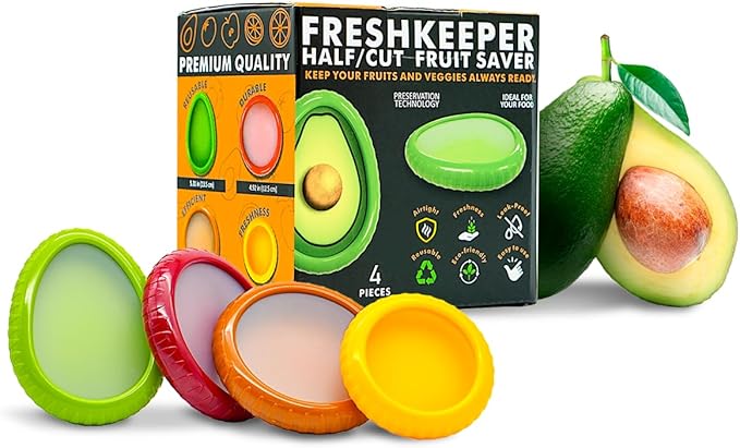 Avocado Saver & Onion Storage ??Set of 4 BPA-Free Food Containers with Silicone Lids ??Reusable Fruit and Veggie Savers, Fresh Pods for Food ??Perfect for Tomato Holder, Garlic, Lemon & More