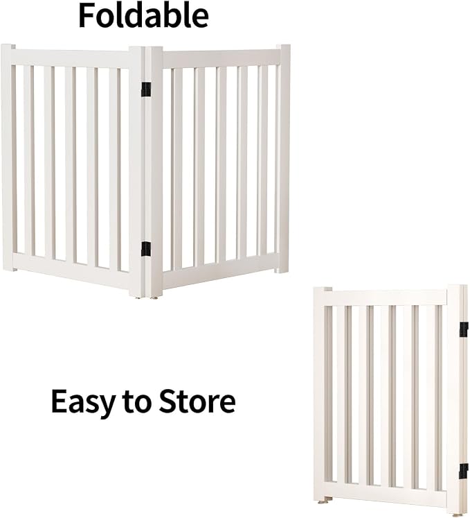 Wooden Freestanding Foldable Dog Gate, 24 Inch Height 2 Panel Pet Gate No Drill for Doorways Stairs, Fully Assembled Indoor Puppy Fence (White, 40" W x 24" H)
