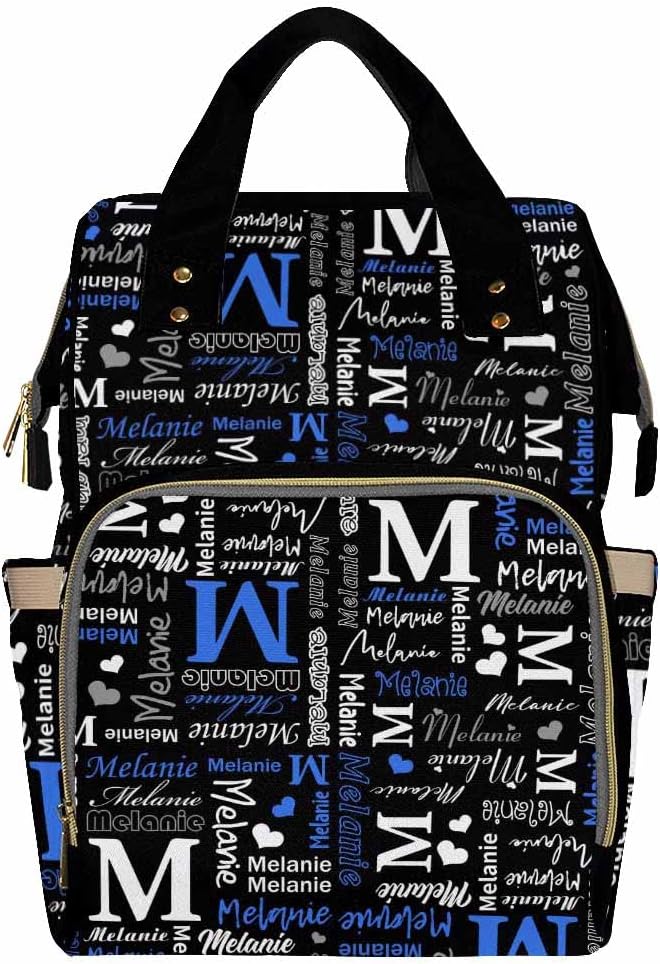 Artsadd Personalized Nappy Bag Large Capacity Baby Diaper Bags, Blue And Black Daypack Custom Monogrammed Diaper Backpack for Daughter Granddaughter Gifts