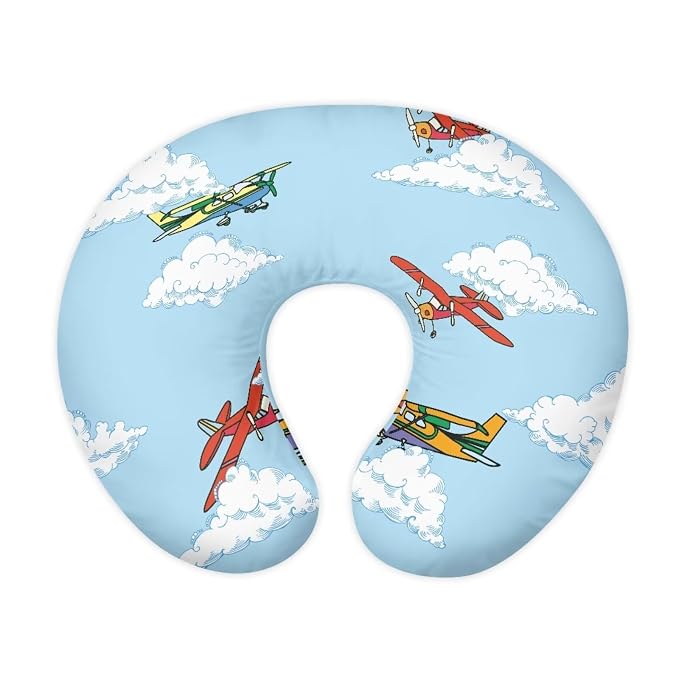 Aircraft Cloud Nursing Pillow Cover, Stretchy Soft Fabric Removable Covers for Breastfeeding Pillows Safely Fits On Standard Infant Nursing Pillows