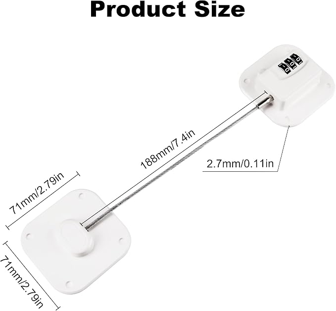 Child Proof Refrigerator Lock, 3 Digit Code Child Proof Fridge Lock for Kids, No Drill Self Adhesive Baby Safety Locks for Oven, Cabinet, Toilet Seat & Furniture, 1 Pack, White