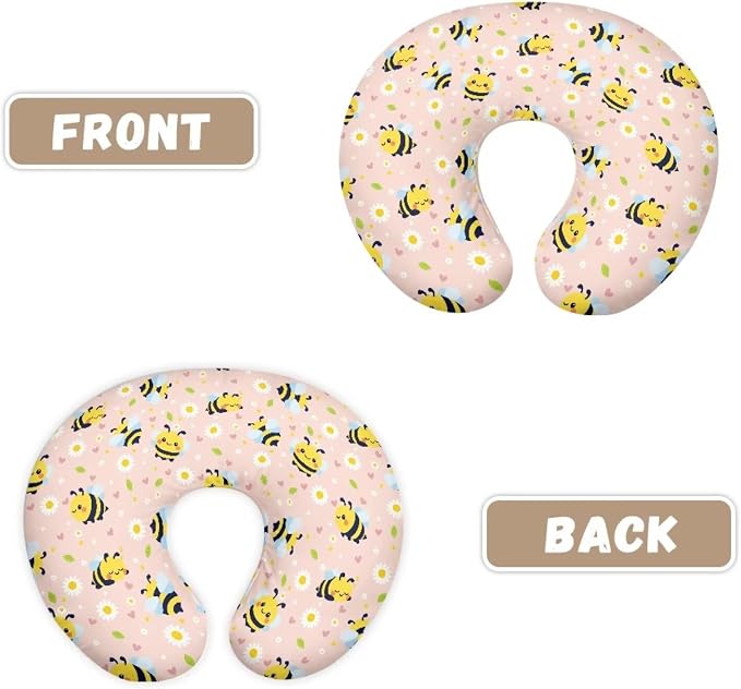 Pillow Cover Breastfeeding Pillow Slipcover for Moms Soft Breathable Knit Fabric Newborn Infant Feeding Pillow Covers for Baby Girl Boy Cute Bee Daisy U-Shaped