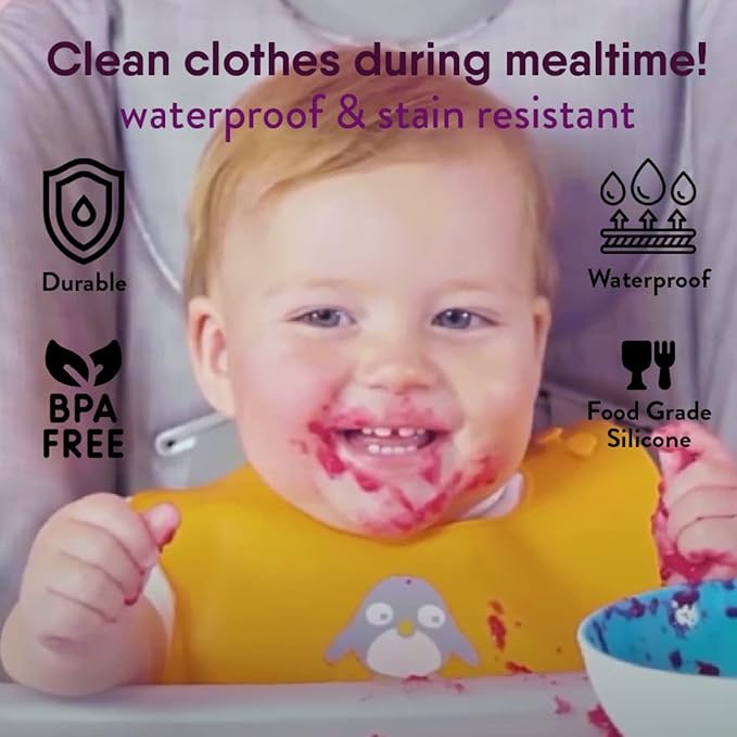 NatureBond Silicone Baby Bibs Easily Wipe Clean With Waterproof Pouch (2 PCs)